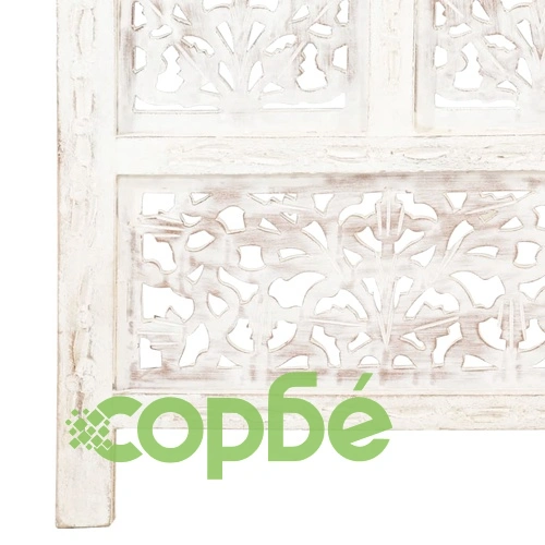Ръчно резбован параван, 4 панела, бял, 160x165 cм, манго масив ➤ топ цена ➤ sorbe.bg