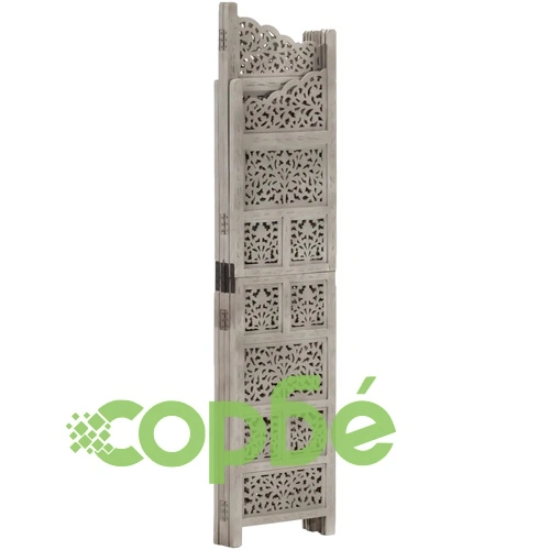 Ръчно резбован параван, 4 панела, сив, 160x165 cм, манго масив ➤ топ цена ➤ sorbe.bg