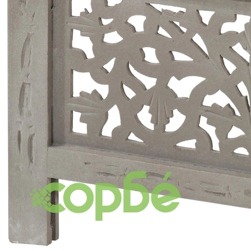 Ръчно резбован параван, 4 панела, сив, 160x165 cм, манго масив ➤ топ цена ➤ sorbe.bg