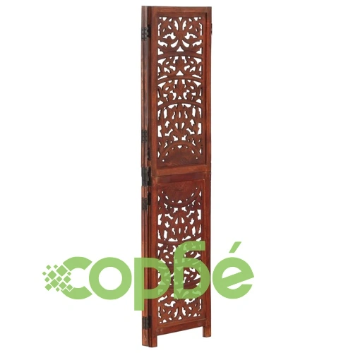 Ръчно резбован параван 3 панела кафяв 120x165 cм манго масив ➤ топ цена ➤ sorbe.bg