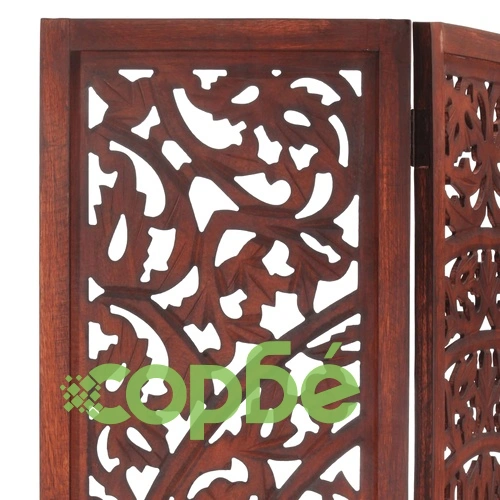 Ръчно резбован параван 3 панела кафяв 120x165 cм манго масив ➤ топ цена ➤ sorbe.bg