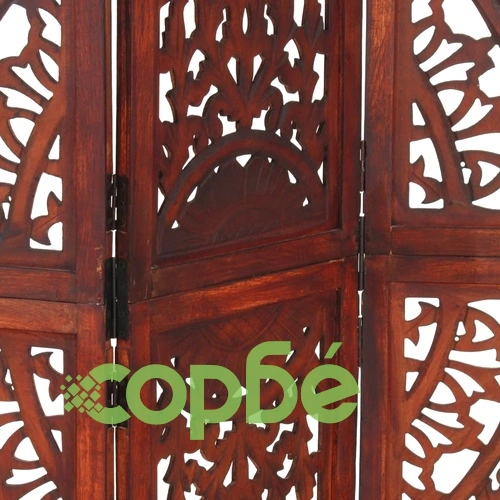 Ръчно резбован параван 3 панела кафяв 120x165 cм манго масив ➤ топ цена ➤ sorbe.bg