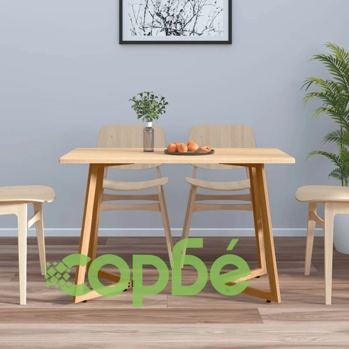 Трапезна маса, светлокафява, 120x60x74 см, МДФ и желязо ➤ топ цена ➤ sorbe.bg