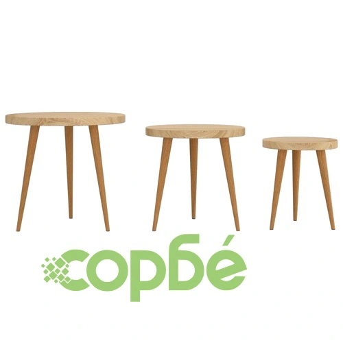 Комплект помощни масички от 3 части светлокафяв МДФ и желязо ➤ топ цена ➤ sorbe.bg