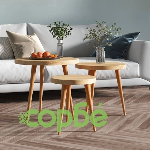 Комплект помощни масички от 3 части светлокафяв МДФ и желязо ➤ топ цена ➤ sorbe.bg