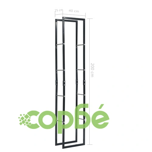 Стойка за дърва, черна, 40x25x200 см, стомана ➤ топ цена ➤ sorbe.bg