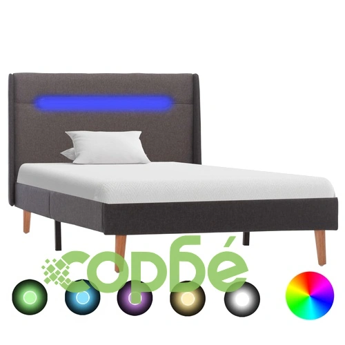 Рамка за легло с LED, сива, текстил, 90x200 см ➤ топ цена ➤ sorbe.bg