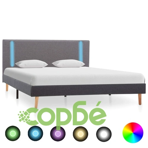 Рамка за легло с LED светлосиво и тъмносиво текстил 140x200 см ➤ топ цена ➤ sorbe.bg