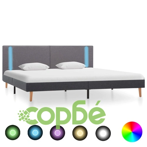 Рамка за легло с LED светлосиво и тъмносиво текстил 160x200 см ➤ топ цена ➤ sorbe.bg