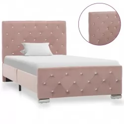 Рамка за легло, розова, кадифе, 90x200 см