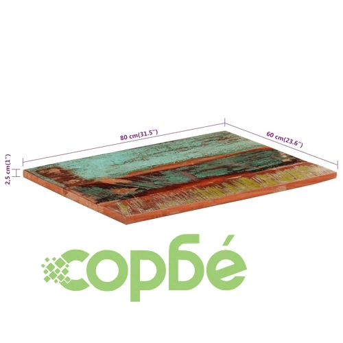 Правоъгълен плот за маса, 60x80 см, 25-27 мм, регенериран масив ➤ топ цена ➤ sorbe.bg