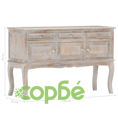 Бюфет, сив, 110x35x75 см, мангово дърво масив ➤ топ цена ➤ sorbe.bg