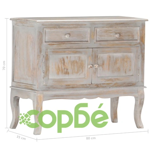 Бюфет, сив, 80x35x70 см, мангово дърво масив ➤ топ цена ➤ sorbe.bg