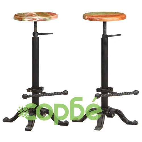 Бар табуретки, 2 бр, чугун и регенерирана дървесина масив ➤ топ цена ➤ sorbe.bg