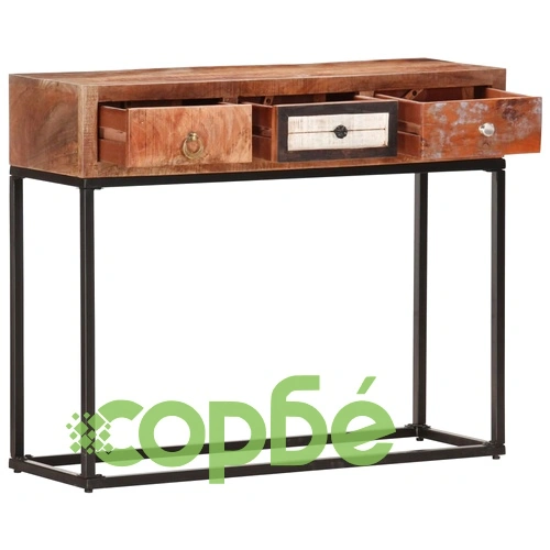 Конзолна маса, златисто, 90x30x75 см, регенерирано дърво масив ➤ топ цена ➤ sorbe.bg