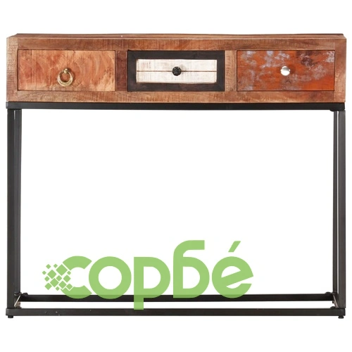 Конзолна маса, златисто, 90x30x75 см, регенерирано дърво масив ➤ топ цена ➤ sorbe.bg