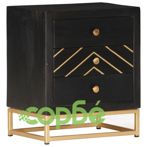 Нощно шкафче, черно и златисто, 40х30х50 см, манго масив ➤ топ цена ➤ sorbe.bg