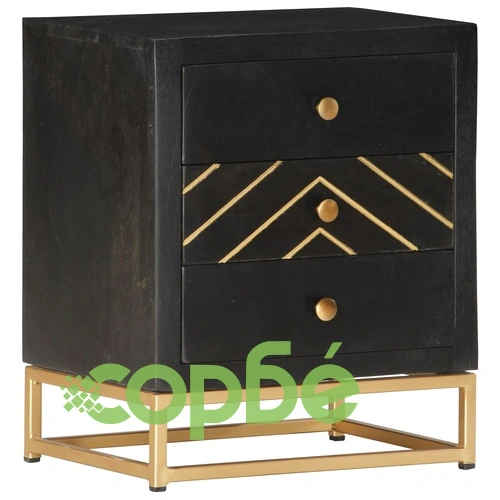 Нощно шкафче, черно и златисто, 40х30х50 см, манго масив ➤ топ цена ➤ sorbe.bg