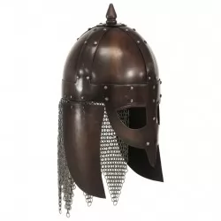 Викингски военен шлем, антична реплика, ЛАРП, цвят мед, стомана