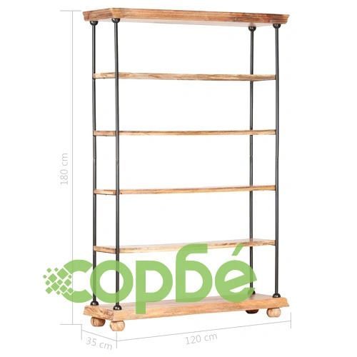 Етажерка за книги с 5 рафта 120x35x180 см манго масив и стомана ➤ топ цена ➤ sorbe.bg