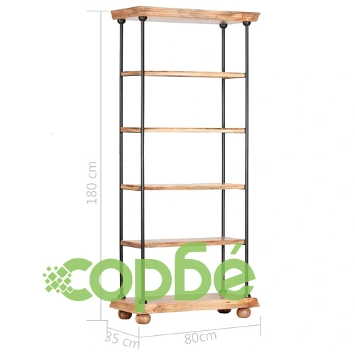 Етажерка за книги с 5 рафта 80x35x180 см манго масив и стомана ➤ топ цена ➤ sorbe.bg
