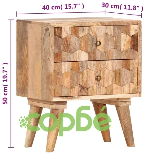 Нощно шкафче, 40х30х50 см, мангово дърво масив ➤ топ цена ➤ sorbe.bg