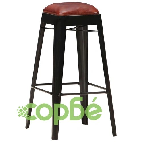 Бар табуретки, 2 бр, черни, естествена кожа ➤ топ цена ➤ sorbe.bg