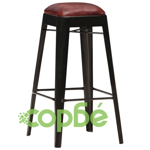 Бар табуретки, 4 бр, черни, естествена кожа ➤ топ цена ➤ sorbe.bg