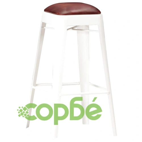 Бар табуретки, 4 бр, бели, естествена кожа ➤ топ цена ➤ sorbe.bg