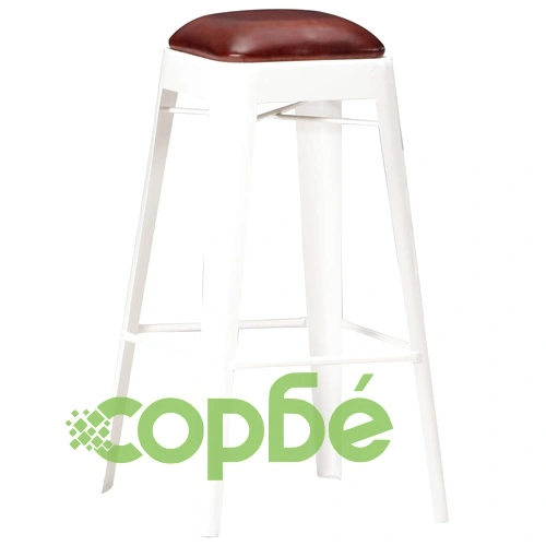 Бар табуретки, 4 бр, бели, естествена кожа ➤ топ цена ➤ sorbe.bg
