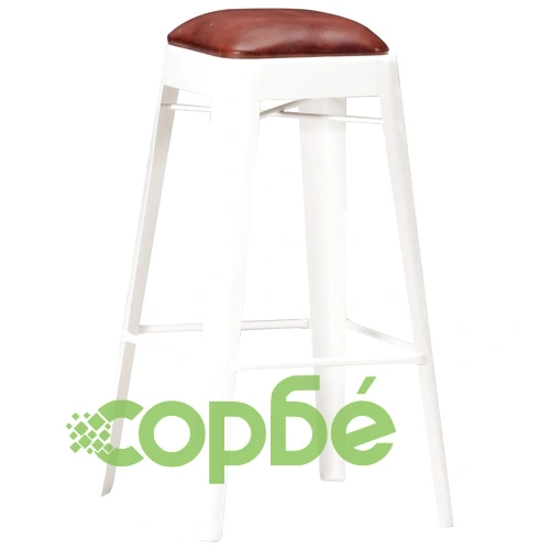Бар табуретки, 4 бр, бели, естествена кожа ➤ топ цена ➤ sorbe.bg