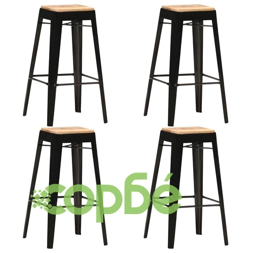 Бар табуретки, 4 бр, черни, мангово дърво масив ➤ топ цена ➤ sorbe.bg
