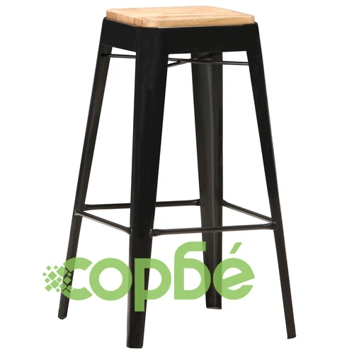 Бар табуретки, 4 бр, черни, мангово дърво масив ➤ топ цена ➤ sorbe.bg