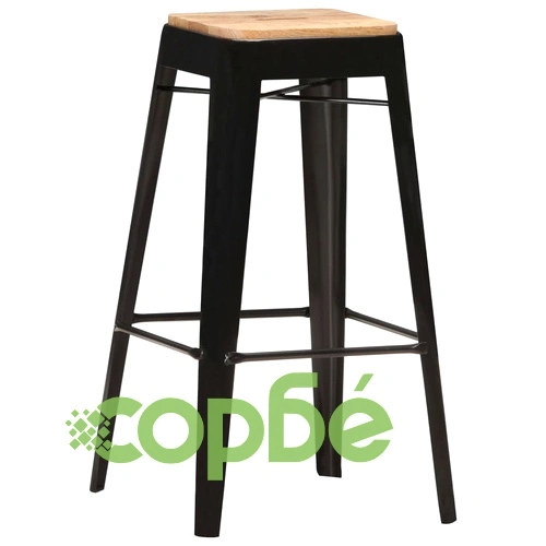 Бар табуретки, 4 бр, черни, мангово дърво масив ➤ топ цена ➤ sorbe.bg