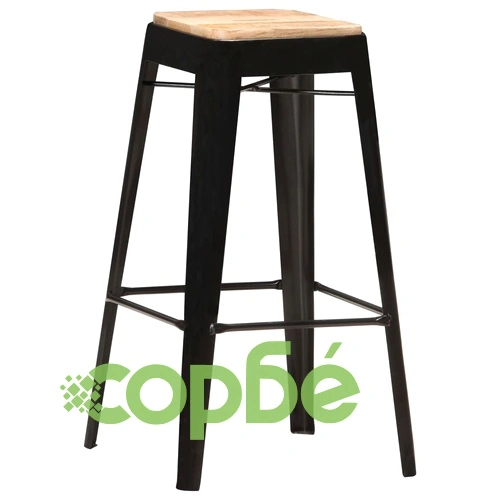 Бар табуретки, 4 бр, черни, мангово дърво масив ➤ топ цена ➤ sorbe.bg