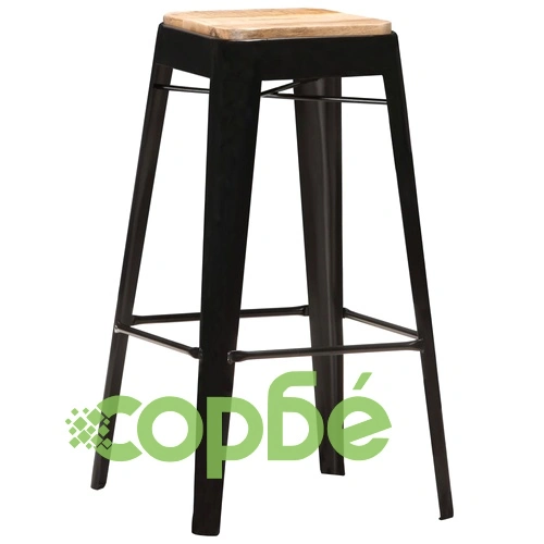Бар табуретки, 4 бр, черни, мангово дърво масив ➤ топ цена ➤ sorbe.bg