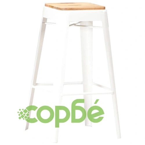 Бар табуретки, 4 бр, бели, мангово дърво масив ➤ топ цена ➤ sorbe.bg