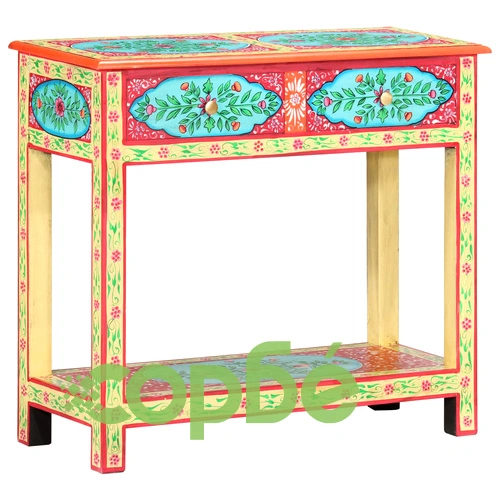 Ръчно рисувана конзолна маса, 80x35x75 cм, мангово дърво масив ➤ топ цена ➤ sorbe.bg