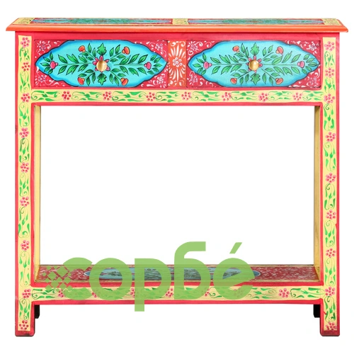 Ръчно рисувана конзолна маса, 80x35x75 cм, мангово дърво масив ➤ топ цена ➤ sorbe.bg