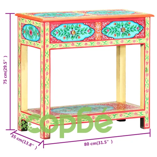 Ръчно рисувана конзолна маса, 80x35x75 cм, мангово дърво масив ➤ топ цена ➤ sorbe.bg