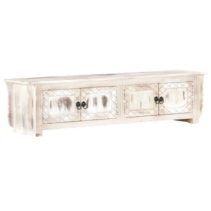 ТВ шкаф, бял, 140x30x35 см, мангово дърво масив 