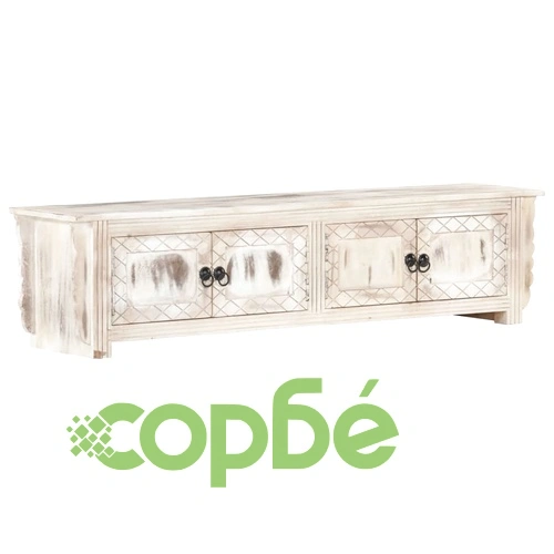 ТВ шкаф, бял, 140x30x35 см, мангово дърво масив  ➤ топ цена ➤ sorbe.bg