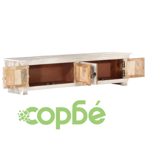 ТВ шкаф, бял, 140x30x35 см, мангово дърво масив  ➤ топ цена ➤ sorbe.bg