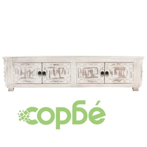 ТВ шкаф, бял, 140x30x35 см, мангово дърво масив  ➤ топ цена ➤ sorbe.bg