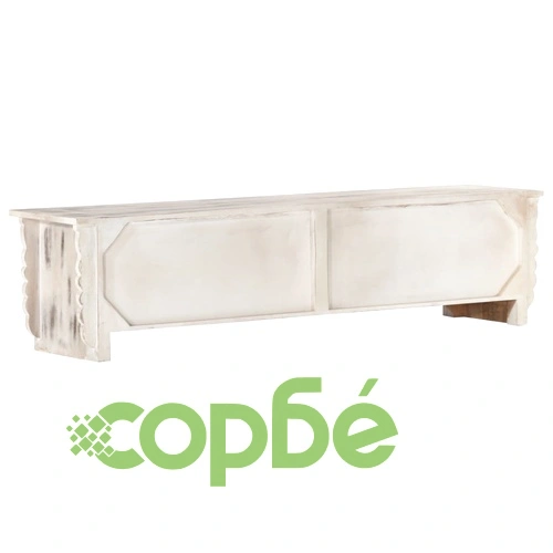 ТВ шкаф, бял, 140x30x35 см, мангово дърво масив  ➤ топ цена ➤ sorbe.bg