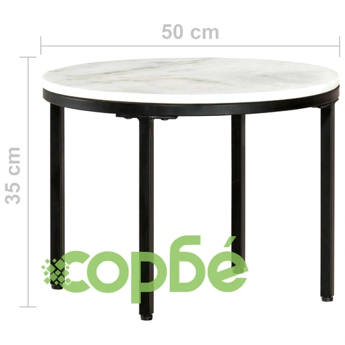 Кафе маса, бяло-черна, Ø50 см, естествен плътен мрамор ➤ топ цена ➤ sorbe.bg