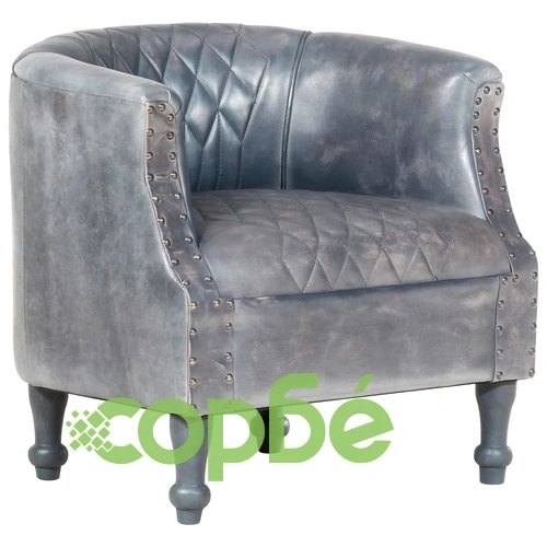 Фотьойл, сив, 62x58x65 cм, естествена кожа ➤ топ цена ➤ sorbe.bg