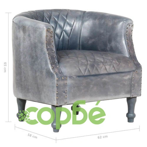 Фотьойл, сив, 62x58x65 cм, естествена кожа ➤ топ цена ➤ sorbe.bg