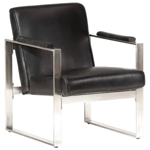 Фотьойл, черен, 60x73x77 cм, естествена кожа