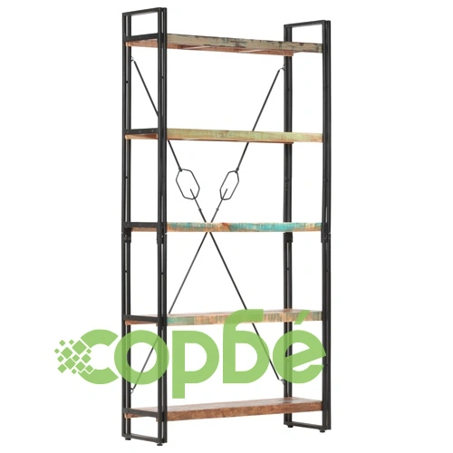 Библиотека с 5 рафта, 90x30x180 см, регенерирано дърво масив ➤ топ цена ➤ sorbe.bg